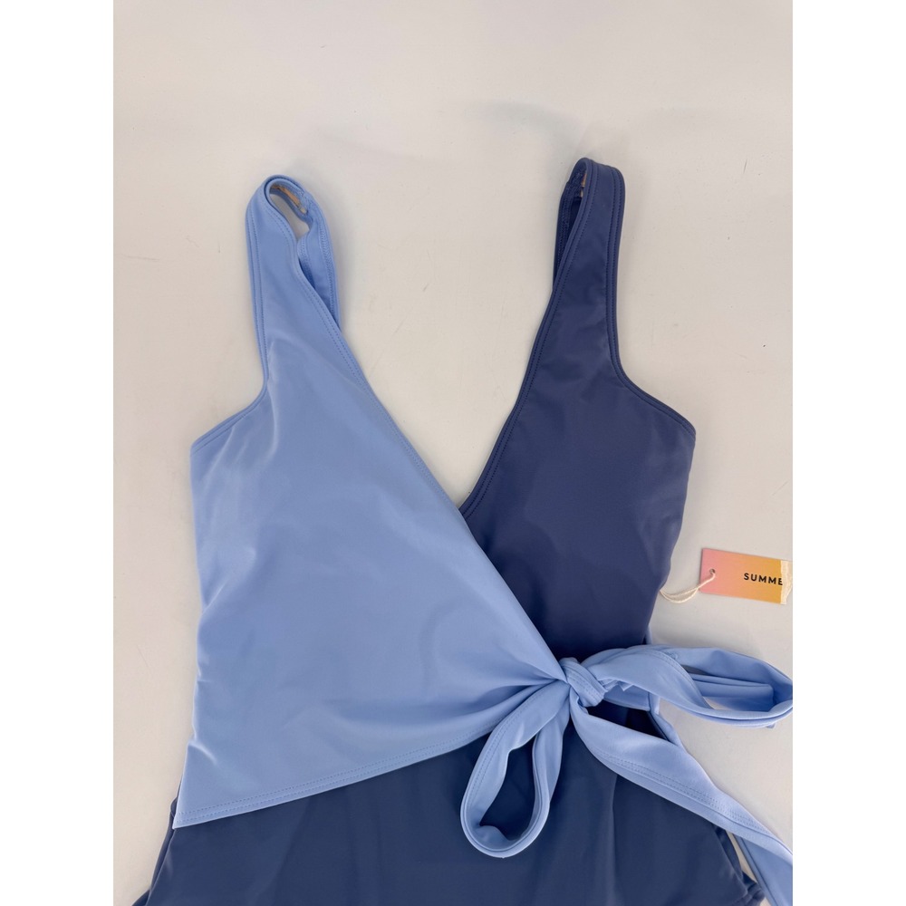 Summersalt Perfect Wrap One-Piece Women 4 Blue Colorblock Tie Waist Swimsuit - Picture 6 of 14